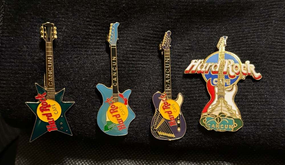 Hard Rock Cafe Cancun Mexico Guitar Pins - Set of 4